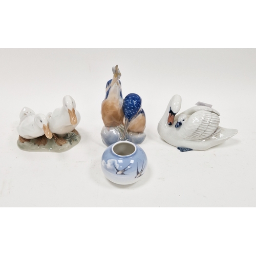 67 - Group of Royal Copenhagen models of animals and vase, 20th century, printed green marks, blue wave m... 
