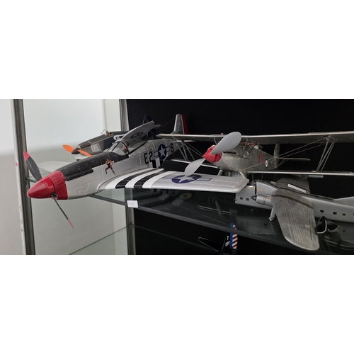 180 - Seven scratch built models of airplanes including Hawker Hunter, Bi-plane, Ford Flivver, Mustang, Ha... 