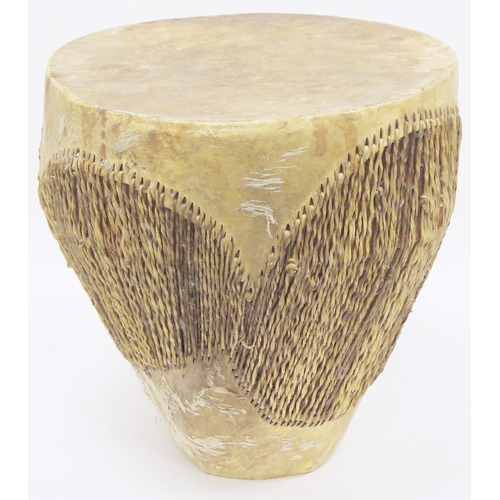 186 - 20th century African tribal-style drum, 41cm high
