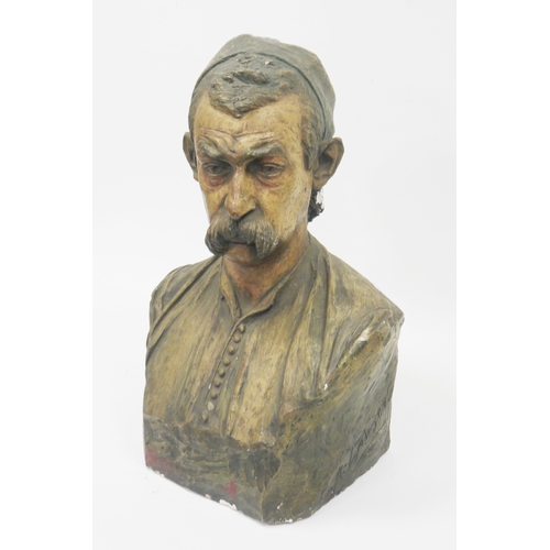 190 - George Anderson Lawson (Edinburgh 1832-1904) painted plaster head and shoulders bust of a middle eas... 