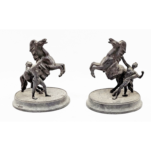 193 - Pair of Victorian spelter Marly horses, on oval bases, 22cm high (2)