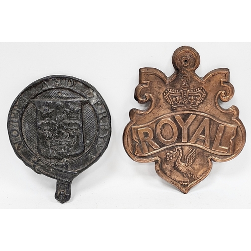 197 - Two fire insurance plaques including 19th century lead ' Notts and Derbys ' plaque 26cm high and ear... 