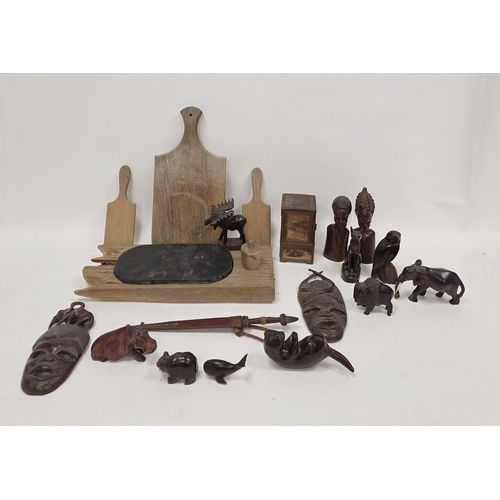 220 - Collection of  wooden / treen items including a Japanese cigarette box in the form of a cabinet, 16c... 