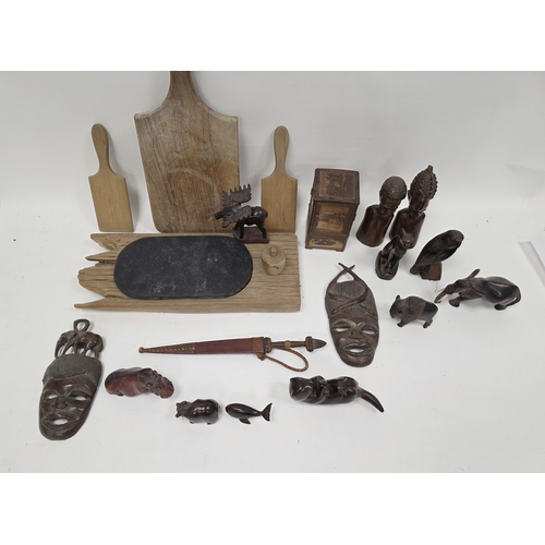 220 - Collection of  wooden / treen items including a Japanese cigarette box in the form of a cabinet, 16c... 