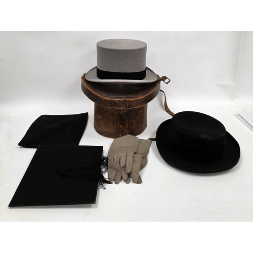 231 - Collection of mid-century clothing including Walters of Oxford graduation gown and red academic hood... 