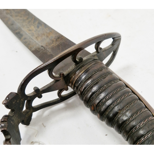 250 - British 1803 pattern infantry flank officer's sword by Osborn & Gunby, etched foliate decoration thr... 