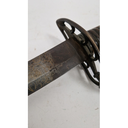 250 - British 1803 pattern infantry flank officer's sword by Osborn & Gunby, etched foliate decoration thr... 