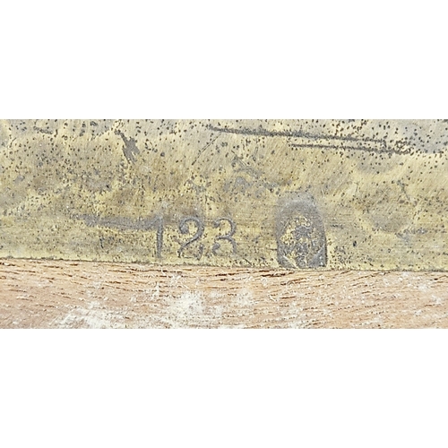 271 - WMF Art Deco brass and wooden mounted cigarette box, with lozenge shaped ornament to cover, engraved... 