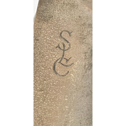 271 - WMF Art Deco brass and wooden mounted cigarette box, with lozenge shaped ornament to cover, engraved... 