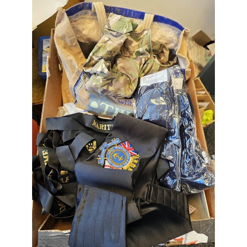 693 - Mixed lot of Royal Navy and Army clothing including six pairs of Royal Navy blue thin men's stocking... 