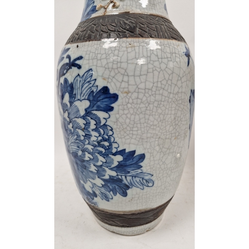 104 - 19th century Chinese crackle glaze oviform vase, incised four character seal mark, painted with a pe... 