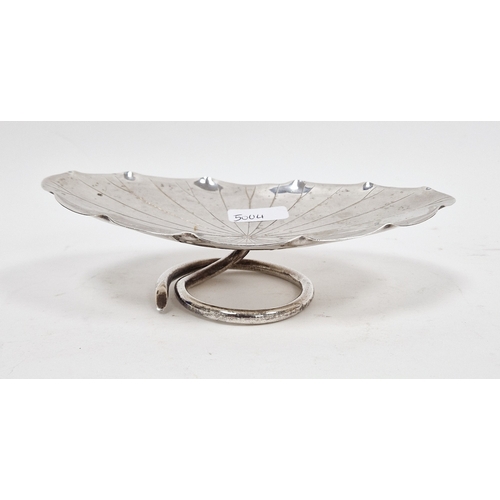 284 - Chinese silver oval leaf-shaped dish, raised on spiral foot, early 20th century, hallmarked Wang Hin... 