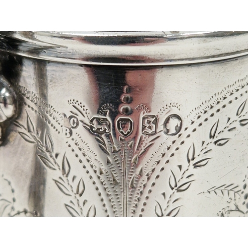 287 - Victorian silver engraved cylindrical christening mug, engraved with cartouches and flowers, hallmar... 