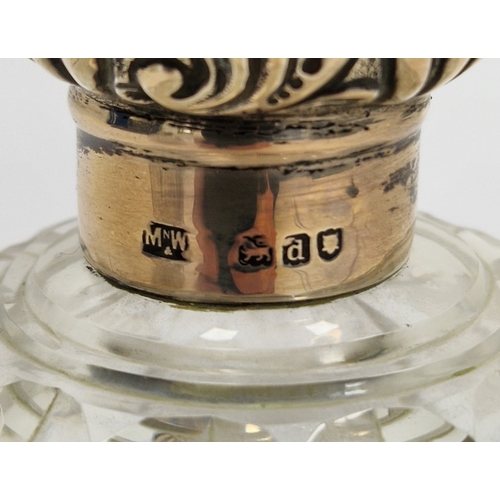 299 - Pair of late Victorian silver-mounted dressing table jars by Mappin & Webb, London 1899, the spheric... 
