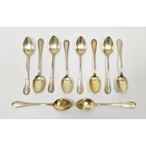 307 - Ten German silver-gilt teaspoons, late 19th century, stamped 800, 2.77 ozt  (wear to gilding)