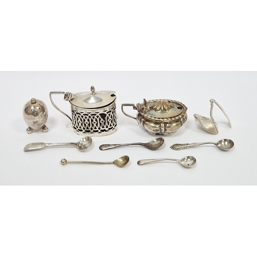 316 - Victorian silver mustard pot, gadrooned, with glass liner, hallmarked Birmingham, 1899; an Edwardian... 