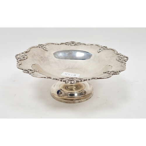 319 - Silver comport by Elkington & Co, Birmingham 1919, of shaped circular form with pierced border, on p... 