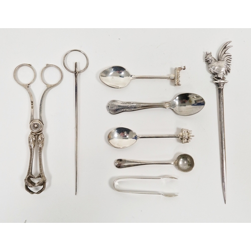 324 - Various items of silver-plate, including: a Christofle silver-plated cockerel cocktail skewer, stamp... 