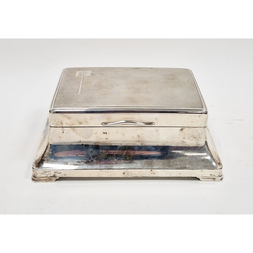 328 - Silver table cigarette box, Birmingham 1932, of rectangular form with engine-turned hinged cover and... 