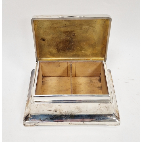 328 - Silver table cigarette box, Birmingham 1932, of rectangular form with engine-turned hinged cover and... 
