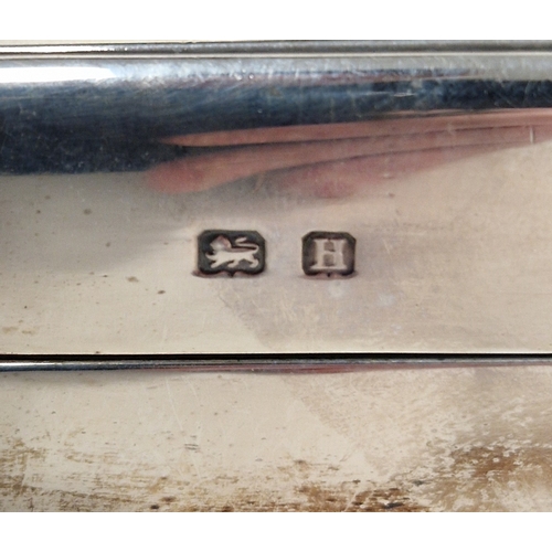 328 - Silver table cigarette box, Birmingham 1932, of rectangular form with engine-turned hinged cover and... 