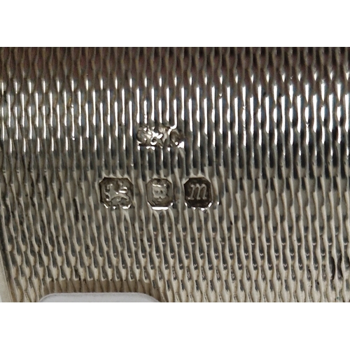 330 - Silver cigarette case of curved rectangular form with engine-turned decoration, 4.5ozt approx, a cir... 