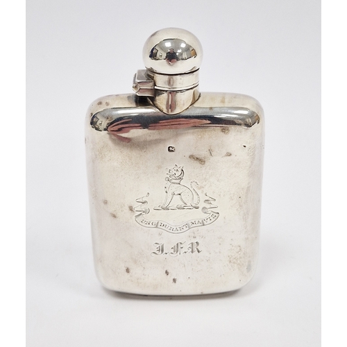336 - Late Victorian silver hip flask, engraved crest to the front with initials J F R, hallmarked Sheffie... 