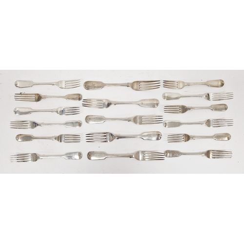 339 - Collection of seventeen silver forks, fiddle pattern, various dates and makers from George III to ea... 