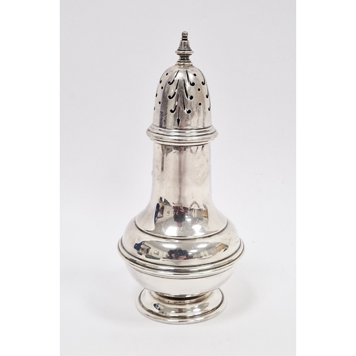 345 - George V silver sugar shaker, Birmingham 1911, S W Smith & Co, of squat baluster form, pierced dome ... 