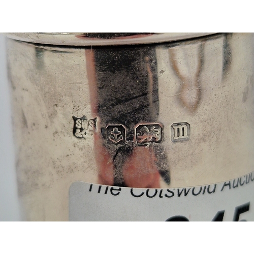 345 - George V silver sugar shaker, Birmingham 1911, S W Smith & Co, of squat baluster form, pierced dome ... 