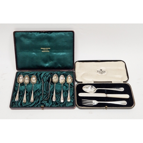 351 - Cased Late Victorian set of six silver teaspoons and sugar tongs, Sheffield, 1901, makers marks for ... 