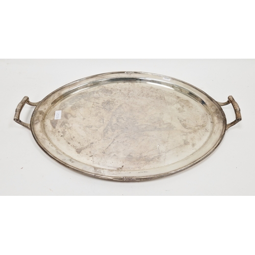 352 - Large silver two-handled oval tray by Frank Cobb & Co Ltd, Sheffield 1937, 59cm long, 83ozt approx