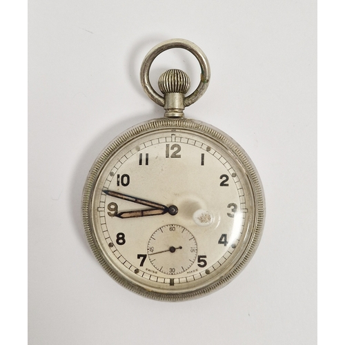 354 - WWII RAF pocket watch, with white dial, black Arabic numerals and seconds subsidiary dial, marked Sw... 