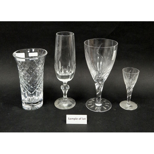 71 - Stuart cut glass part table service, etched marks, cut with radiating ferns and leaves, engraved, co... 