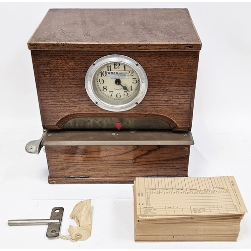 120 - Early 20th century oak-cased clocking in machine by West Midland Time Recorders Limited, the white f... 
