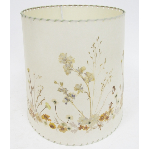 142 - Retro table lampshade of tapered drum form, the cream ground decorated with pressed dried flowers an... 