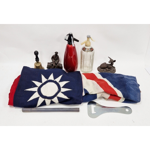 145 - Mixed lot of collectables including linen Union Jack flag, 85cm x 180cm, linen Republic of China fla... 