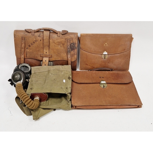 146 - Early to mid 20th century Lansdowne Luggage brown leather satchel, 41cm wide, Walter Jones brown lea... 