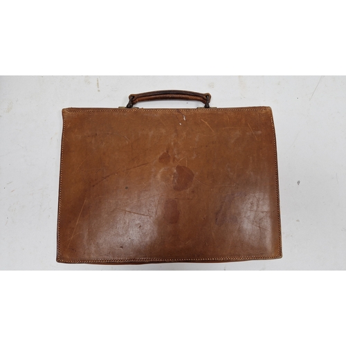 146 - Early to mid 20th century Lansdowne Luggage brown leather satchel, 41cm wide, Walter Jones brown lea... 