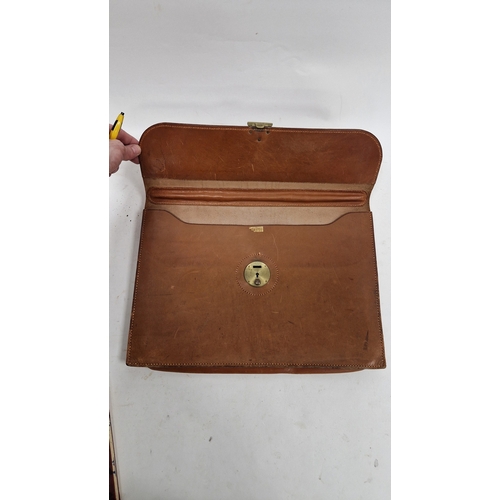 146 - Early to mid 20th century Lansdowne Luggage brown leather satchel, 41cm wide, Walter Jones brown lea... 