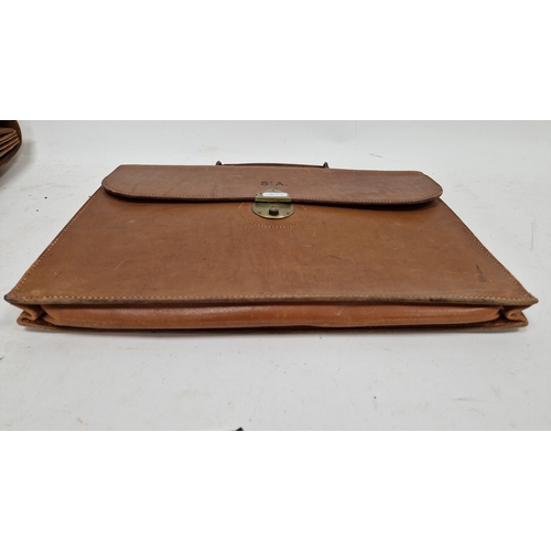 146 - Early to mid 20th century Lansdowne Luggage brown leather satchel, 41cm wide, Walter Jones brown lea... 