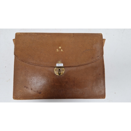 146 - Early to mid 20th century Lansdowne Luggage brown leather satchel, 41cm wide, Walter Jones brown lea... 