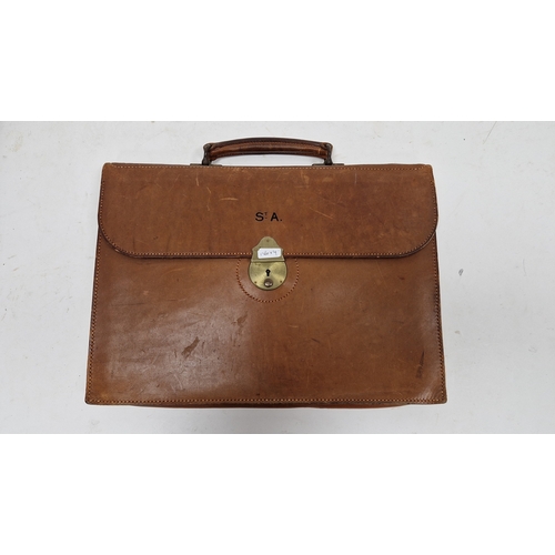 146 - Early to mid 20th century Lansdowne Luggage brown leather satchel, 41cm wide, Walter Jones brown lea... 