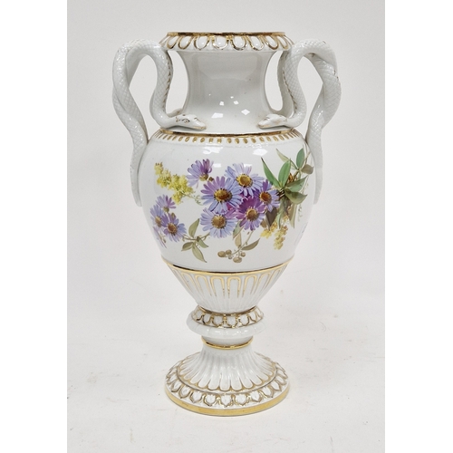 15 - Meissen 'Outside Decorated' snake-handled oviform vase, circa 1900, underglaze blue cancelled cross ... 