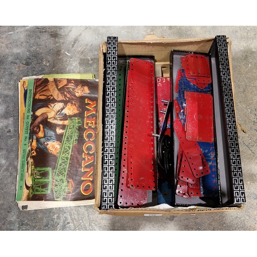 156 - Collection of loose early to mid 20th century Meccano including plates, wheels, strips and instructi... 