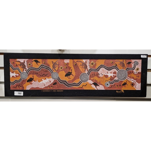 160 - Linda Nabanunga, aboriginal painting on fabric titled ' Waterhole ' depicting Australian wildlife al... 