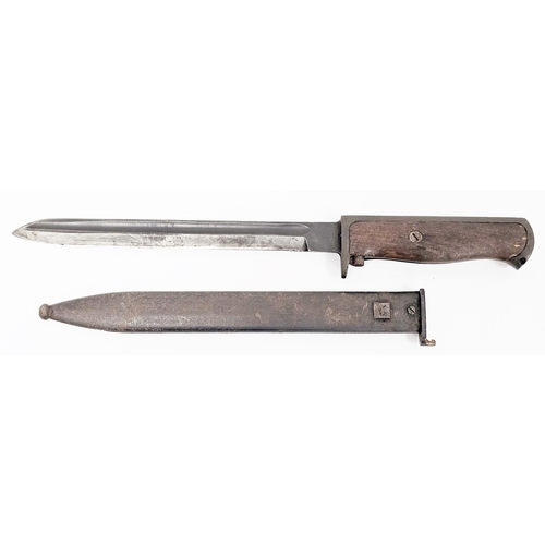 164 - Norwegian M1894 bayonet and scabbard with wooden grip and steel sheath, stamped 126381, the blade 8.... 