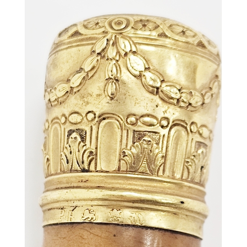 169 - George III walking cane, the malacca shaft having a silver-gilt cap with embossed neo-classical deco... 