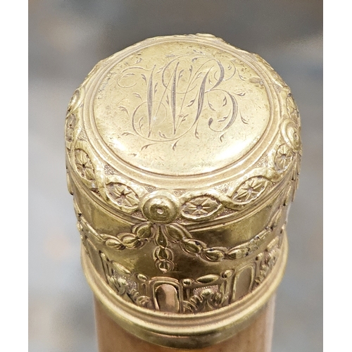 169 - George III walking cane, the malacca shaft having a silver-gilt cap with embossed neo-classical deco... 
