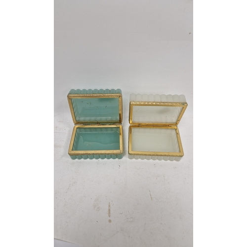 170 - Two Continental opaque glass and gilt-metal mounted caskets, circa 1900, each of fluted rectangular ... 